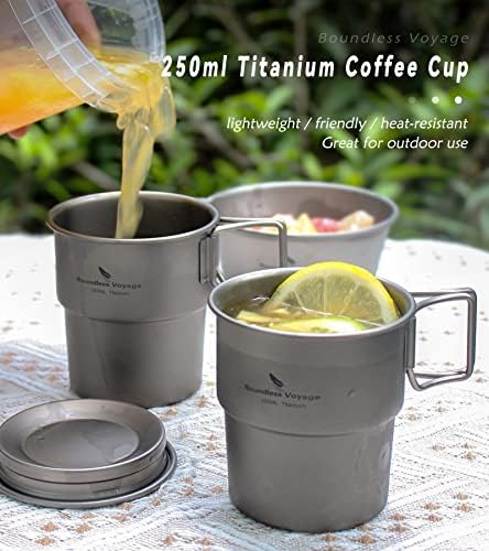 Чашата за кафе Boundless Voyage Titanium 250 мл с Преносими Сгъваеми Дръжки за нощуване на Открито, Сверхлегкая Чаена