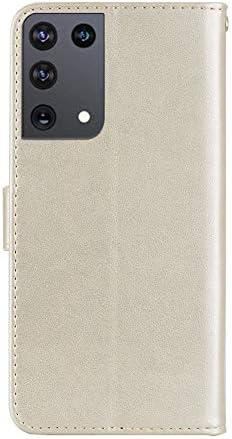 Калъф QIVSTAR, Съвместима за Samsung Galaxy S21 Ultra/S30 Ultra Bling Diamand, една чанта-портфейл от Изкуствена кожа с каишка Wsrist, Защитен Флип-Ултра Калъф за Samsung Galaxy S21 Ultra Owl Golden YK