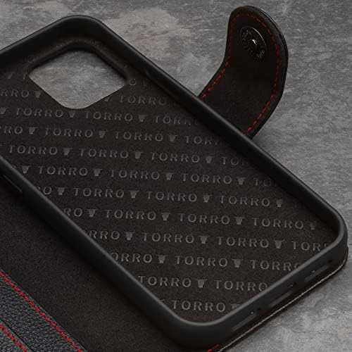Чанта-портфейл TORRO за телефон, съвместим с iPhone на 12-Pro Max - Качествен калъф от естествена кожа с вертикални отделения