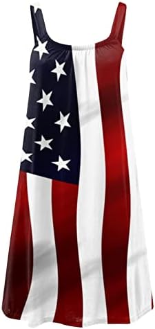 Oplxuo Дамски Рокли-Ризи На Деня на Независимостта, Ежедневни Свободни Рокля Без Ръкави, Сарафан на Ден в Памет на 4-ти юли, Лятно Мини-Рокля с Флага на САЩ