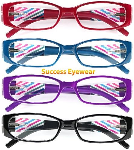 Очила за четене 4 опаковки Качествени Ридеров с Пружинным тръба на шарнирна Връзка Стилни Дизайнерски Дамски Очила за