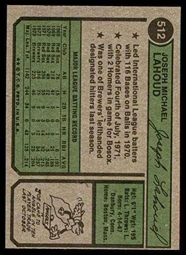 1974 Topps 512 Джо Лахуд Лос Анджелис Энджелз (Бейзболна карта) в Ню Йорк Энджелз
