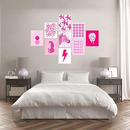 EDUS Чист Интериор на стаята, Чисто Артистични Щампи Естетичен Декор на стените, Определени от 9 (8x10 инча), Ярко розово