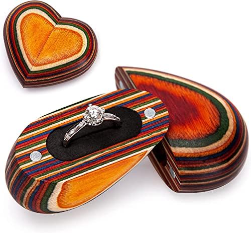 Ковчег за бижута пръстени EZONDA, дърво Пакка, във формата на Сърце, за Сватбената церемония Предложение за ръката и сърцето си (Черна)