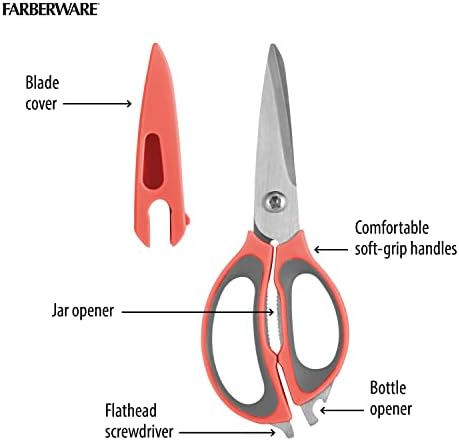 Кухненски ножици Farberware 4 в 1, от 2 части, Коралово-сив цвят