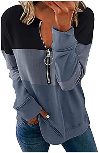 Дамски потник в цвят блок, пуловер с дълъг ръкав с цип, hoody, ежедневни свободна есенна риза, блуза