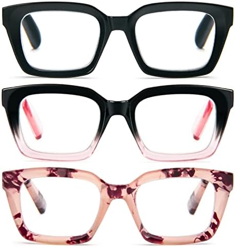 DXYXYO Очила за четене за Жени, Блокиране на Синя Светлина, Извънгабаритни Модни Квадратни Компютърни Ридеры в Стила на Опра, Увеличаване на 1,75, 3 опаковки