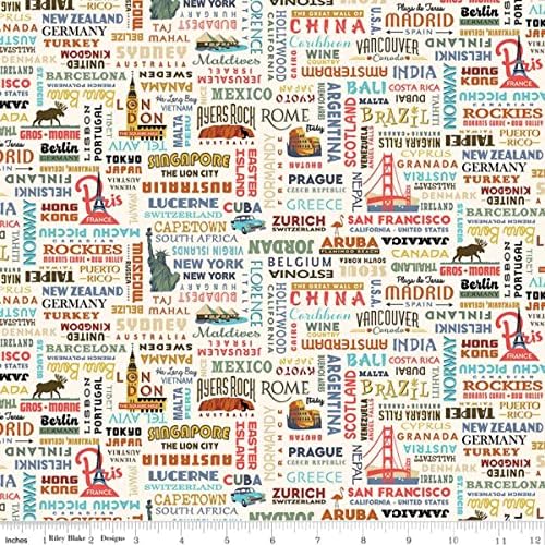 Посоката на Райли Блейк Световните посоки, Думи и Икони, за Капитониране на Плат, облекла и аксесоари за дома (36 x 43) (Кремав)