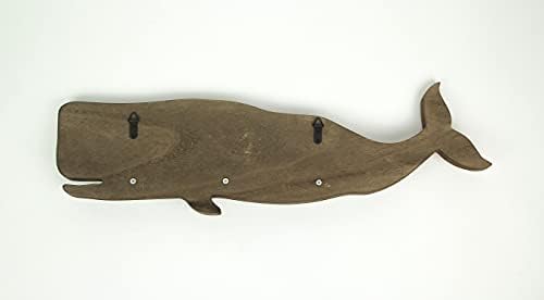 Стенни закачалка-куката Zeckos от потрепанного дърво във формата на кит, с метални вложки, декоративна скулптура в художествена стил на брега на океана с дължина 21 инч