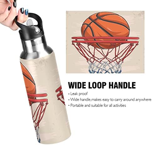 Спортна Реколта Бутилка за вода Glaphy Баскетбол със Сламен капак, не съдържа BPA, 32 грама, Изолирани Бутилка за Вода