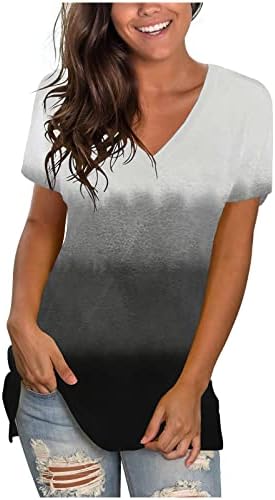 Есенно Лятна Тениска Vneck Дамски 2023, Памучен Блуза в Графичната Лента с Къс Ръкав, Тениска за Момичета 9K