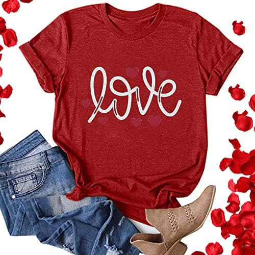 Ризи за Свети Валентин за Жени, Ежедневни тениски с Писмото Принтом, Къс Ръкав, Тениски с Изображение на Сърце, Модни