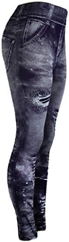 Дамски панталон с имитация на Джинсового Ниско, Цветни Панталони Девятиминутные Чорапогащи за Фитнес Super Bomb, Гамаши