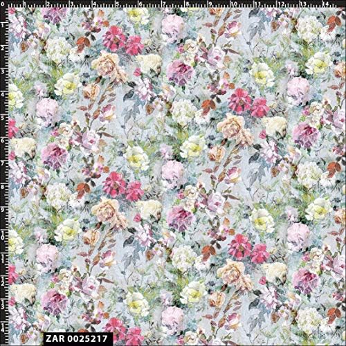 Романтичен Цветен Акварел дизайн от Памучна Ватирана тъкан by The Yard - (Сребро, Румен, розово, зелено и кафяво)