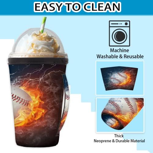 Бейзбол в Огън и вода за многократна употреба Кафе ръкав с лед с дръжка от неопрен за напитки, кафе лате, Чай, Напитки,