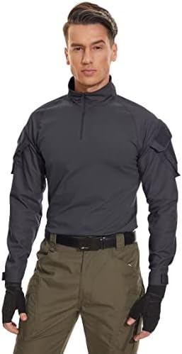 Мъжки Тактически Ризи в стил Милитари MAGCOMSEN, Риза с дълъг ръкав с цип на 1/4 инча и Джобове