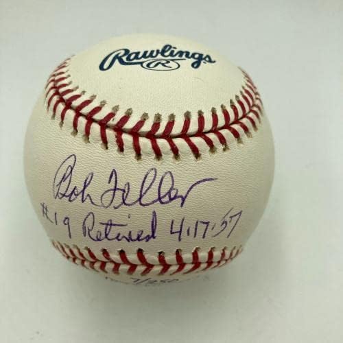 Боб Фелер 19 Отпадна 4-17-1957 Подписан В Залата на Славата на MLB Бейзбол JSA COA - Бейзболни топки с автографи