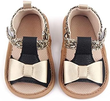 Обувки с отворени пръсти за малки момичета, Обувки за първите разходки, Летни Сандали на равна подметка с лък и пайети
