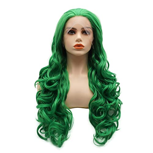 Синтетични перука на дантели LUSHY BEAUTY Hair, вълнообразни, дълъг, 26 инча, зелен, с висока плътност, огнеупорни, реалистичен