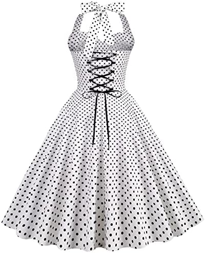 Дамски рокли в стил Хип-хоп 50-те години, Реколта Рокли на точки с принтом на спагети презрамки и със завързани отзад,