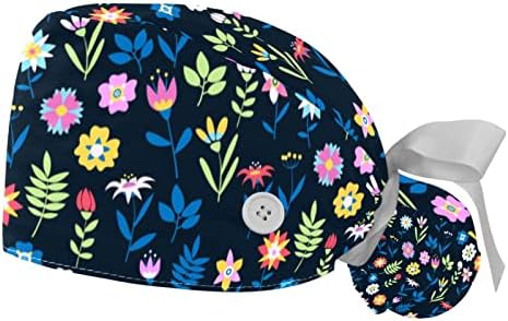2 Опаковане на Работни шапки за еднократна употреба с Копчета, Цветни Дамски Шапки-Търкане с Начесом Ditsy Floral_Layout