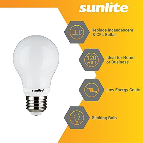 Светеща крушка Sunlite 80204 LED A19, 5 W (еквивалент на 40 Вата), 500 Лумена, Средна база E26, функция мига светлини,