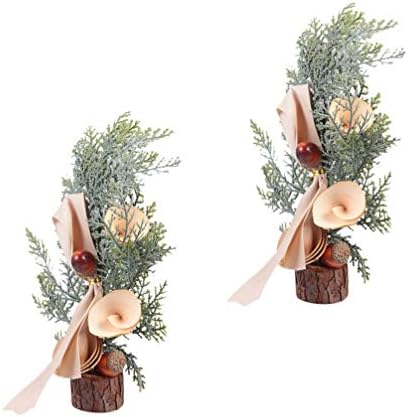 Коледно Дърво NUOBESTY, Украсена с Мини-Изкуствена Коледна Елха, Коледна Настолна коледно Дърво с Дървени Цвете, Коледен