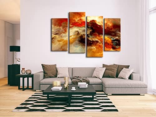 Pyradecor Големи и 4 бр. Цветни Облаци Пейзаж Печат Върху Платно Стенно Изкуство Модерни Абстрактни Оранжеви Картини,