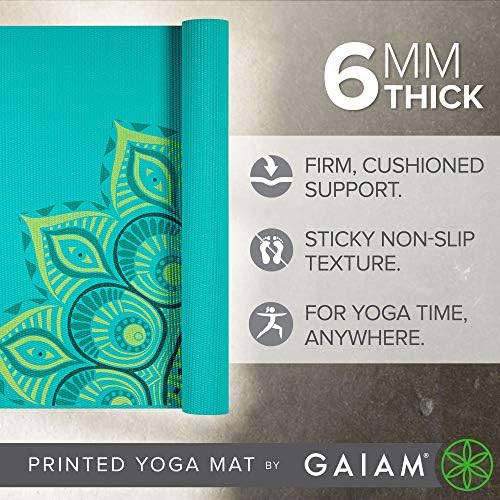 Килимче за йога Gaiam - Премиум клас с принтом с дебелина 6 мм, много дебел нескользящий подложка за упражнения и фитнес