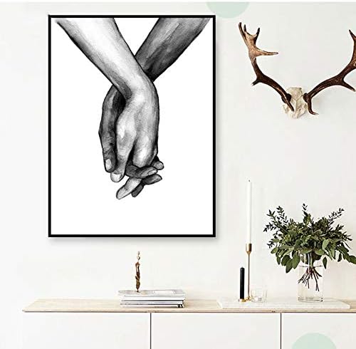 Kiddale Любов и ръка за ръка, с монтиран на стената Художествен Плакат на Платно, Лесен Модерен Черно-бяла Скица, Линеен