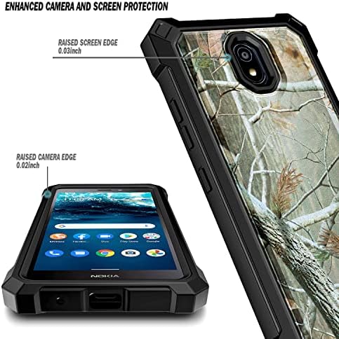 Калъф WDHD за Nokia C100 с Предпазно фолио от закалено стъкло, Защитен устойчив на удари Здрав Броня за цялото тяло, Здрав Удароустойчив калъф за вашия телефон (Камуфлаж)