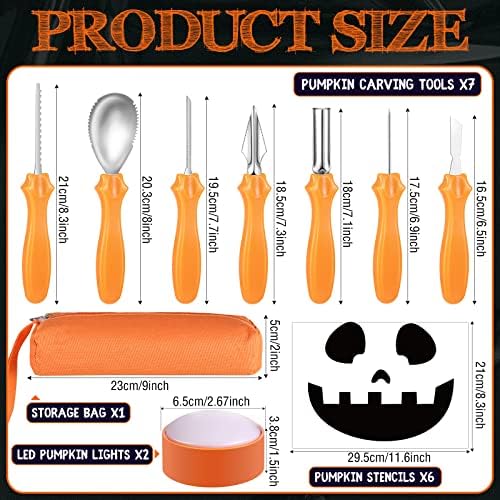 Комплект за изрязване на Тикви за Хелоуин 7 бр Аксесоари за рязане на Тиква Инструменти с Трафаретами 2 броя Оранжеви