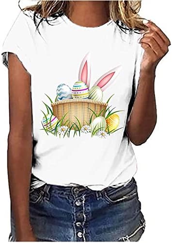 Бъни Eggs Тениска със заек, Тениска Честит Великден, Дамска Блуза, С Къс ръкав, Ризи с кръгло деколте, Свободни Ежедневни