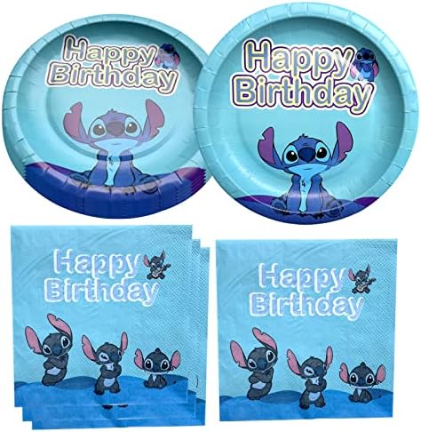 Аксесоари за парти в чест на рождения Ден на Hysnol Lilo and Stitch, 20 Чинии и 20 Кърпички, за издаване на тематичните