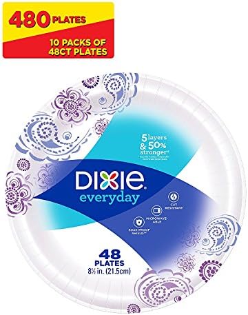 Хартиени чинии Dixie за всеки ден, 8 1/2, брой 480 броя, 10 x 48 чинии, чинии за Еднократна употреба с принтом за обяд