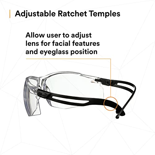 Защитни очила SecureFit 3M, серия 500, 20 броя в опаковка, Удароустойчив ANSI Z87, Регулируеми лък тел с храповиком, Спортни, Защитни очила, Прозрачни лещи с защита срещу замъгля