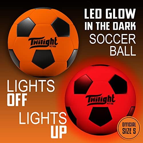 Футболна топка TWILIGHT ACTION, Светещи в тъмното, Размер 5 - за нощни игри, деца, младежи, възрастни - Не съдържа бисфенол А, пълен комплект с кутия - Включва светещи топка, по