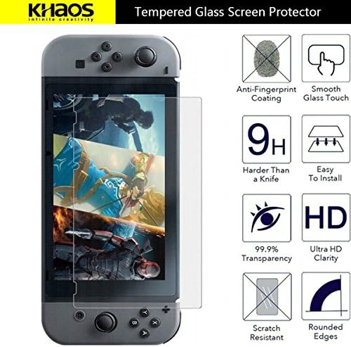 Защитно фолио за екран за Nintendo Switch 2017, Защитен слой от закалено стъкло KHAOS Ultra Clear, Устойчиво на надраскване