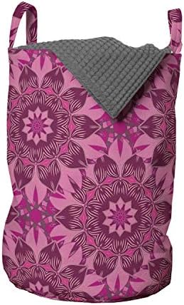 Чанта за дрехи Ambesonne с цветя модел, Традиционен Табуретка с Ориенталски Орнаменти и Народни Ефекти, Кошница за дрехи
