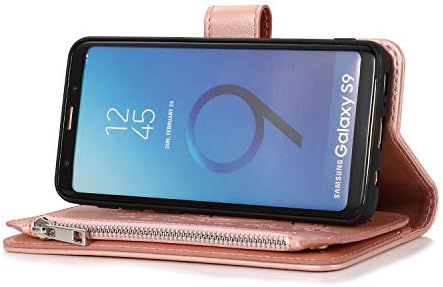 Чанта-портфейл UEEBAI за Samsung Galaxy S9 Plus от изкуствена кожа Премиум-клас с магнитна закопчалка и Цветя модел,