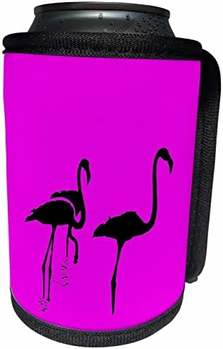 3D - Минималистичен силует три фламинго Черен цвят На розова обертке за бутилки-хладилника (cc-361121-1)