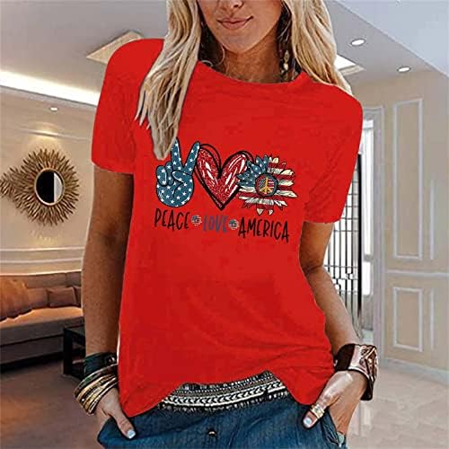 Дамски Тениски с Къс ръкав, Комплекти, Дамски Ежедневни Тениска с Принтом Любовта на Деня на Независимостта, Риза с Къс
