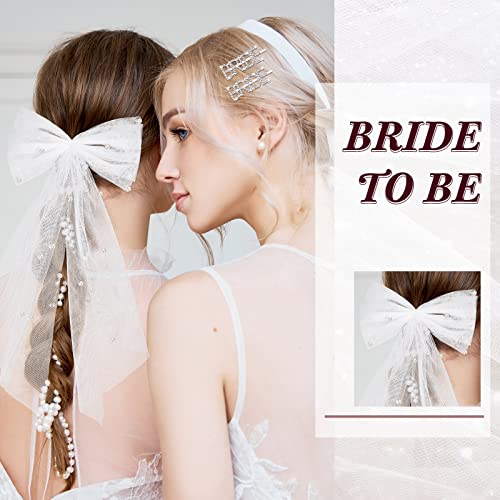 3 предмет, украса за моминско парти, сватба перлено-бял лък за коса, сватбени сребърни щипки за коса, щипки за коса с