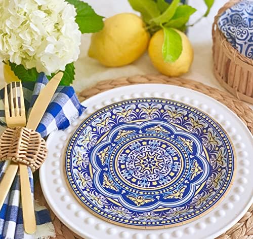 Хартиени чинии със синьо модел Капри - Комплект от 8 хартиени чинии - Аксесоари за парти за пикник - Аксесоари за парти