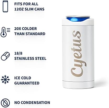 Охладител CYETUS Slim с двойни стени от неръждаема стомана за тънки кутии и бирени бутилки с капацитет от 12 унции (брилянтен