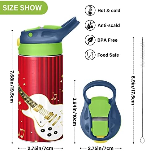 Бебешко Шише за вода Kigai Guitar Music Star Note Strip със Сламен Капак за многократна употреба Чаша от Неръждаема Стомана