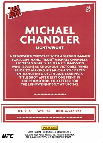 2021 Панини Хрониките Donruss UFC 27 Карта начинаещ Майкъл Чендлера - висок Ранг начинаещ