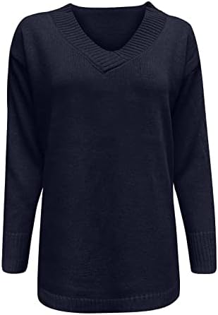 Дамски Пуловери, Цветен Комплект с V-образно деколте, Топло Вязаный Топ с дълги ръкави, Есенно-Зимните Пуловери, Блузи,