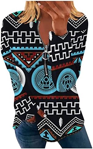 Жена Топ с дълъг ръкав 2023, Модерен Пуловер с дълги ръкави с цип, Тениска С Принтом В Етнически Стил, Топ