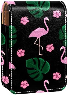 Мини-Калъф за червило с Огледало за Чантата си, фламинго, Тропически цветя и Палмови Листа, Преносим Калъф за Съхранение
